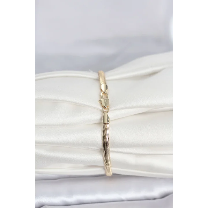 Mey İthalat® CM 14K Gold Renk Yassı Yılan Zincir Model Kadın Bileklik