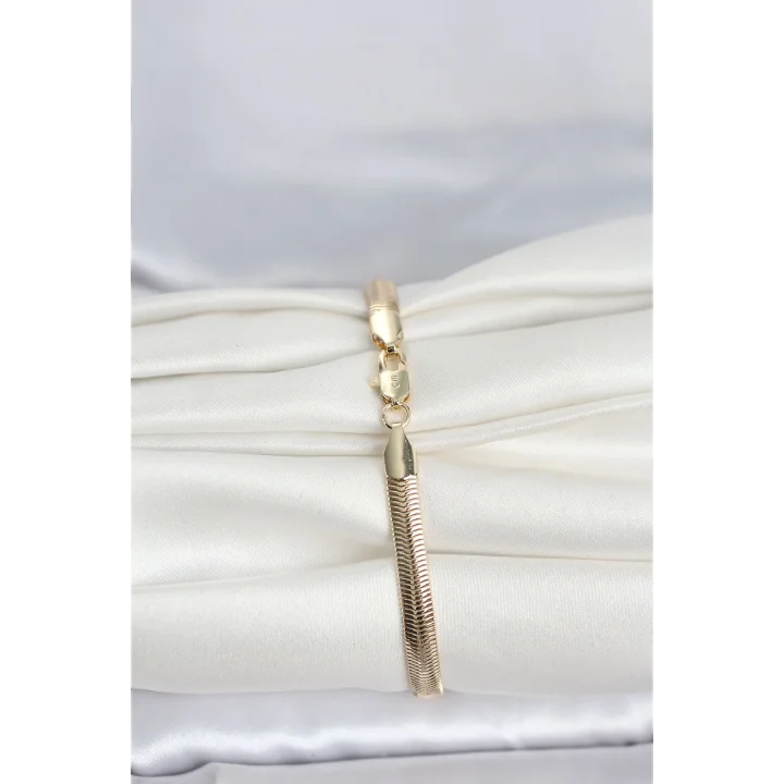 Mey İthalat® CM 14K Gold Renk Yassı Zincir Yılan Model Kadın Bileklik
