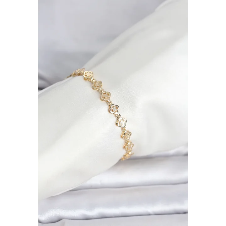 Mey İthalat® CM 14K Gold Renk Yonca Model Kadın Bileklik