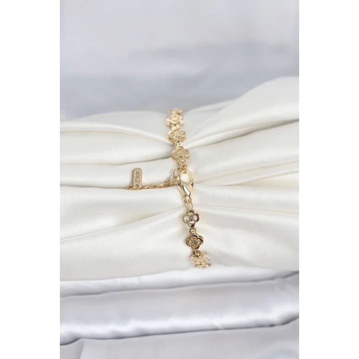 Mey İthalat® CM 14K Gold Renk Yonca Model Kadın Bileklik