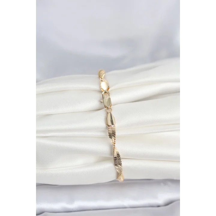 Mey İthalat® CM 14K Gold Renk Zincir Kalın Yassı Ezme Burgu Model Kadın Bileklik