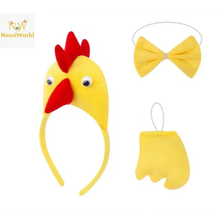 Mey İthalat® Çocuk Horoz Tavuk Kostüm Seti 3 Parça (Taç + Papyon + Kuyruk)