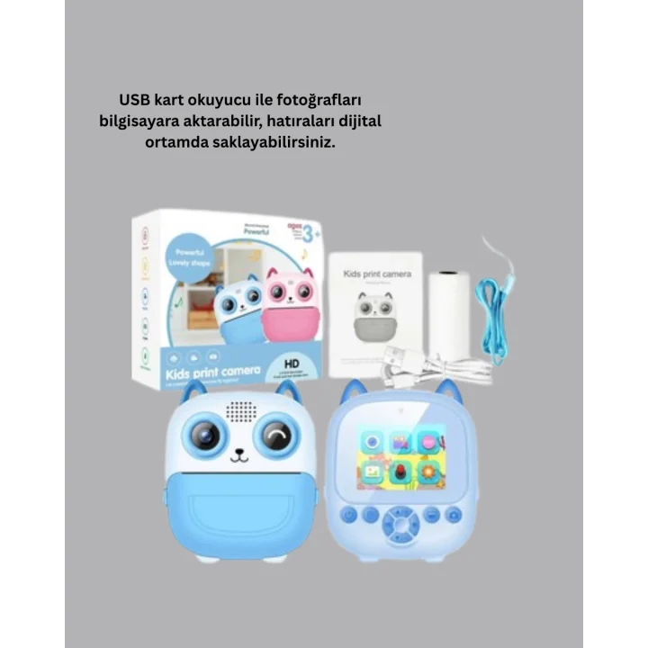 Mey İthalat® Çocuklar İçin Eğlenceli Dijital Kamera 1300mAh Şarjlı