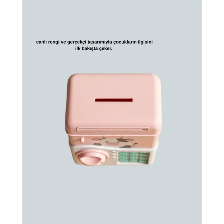 Mey İthalat® Çocuklar İçin Pembe ATM Görünümlü Elektronik Kumbara