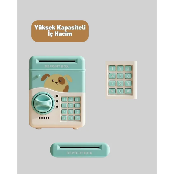 Mey İthalat® Çocuklar İçin Su Yeşili ATM Kasa Tasarımlı Şifreli Kumbara
