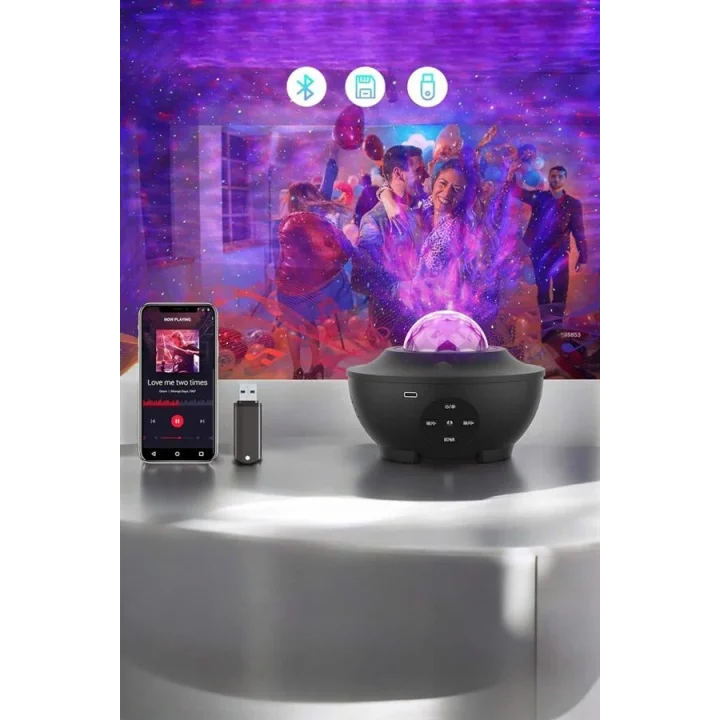 Mey İthalat® Çocuklara Özel Şarjlı Bluetooth Hoparlör Parti Led Lambası Yıldızlı Projeksiyon