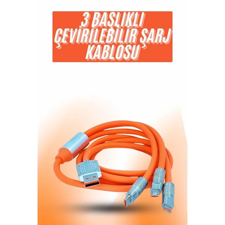 Mey İthalat® Çoklu Şarj Kablosu USB Type-C İOS Uyumlu 120W Hızlı Şarj Kablosu