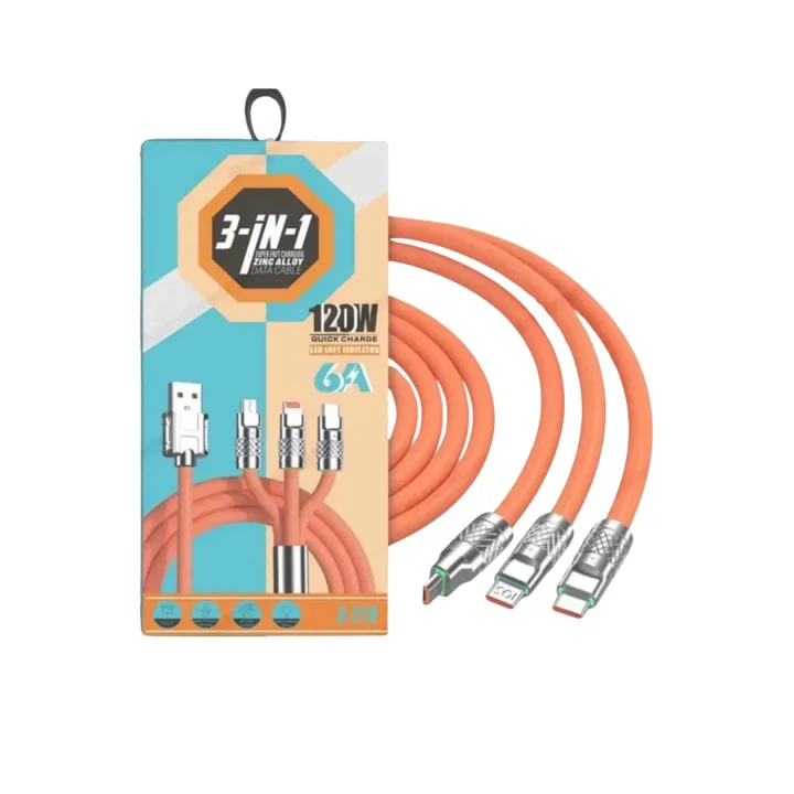 Mey İthalat® Çoklu Şarj Kablosu USB Type-C İOS Uyumlu 120W Hızlı Şarj Kablosu