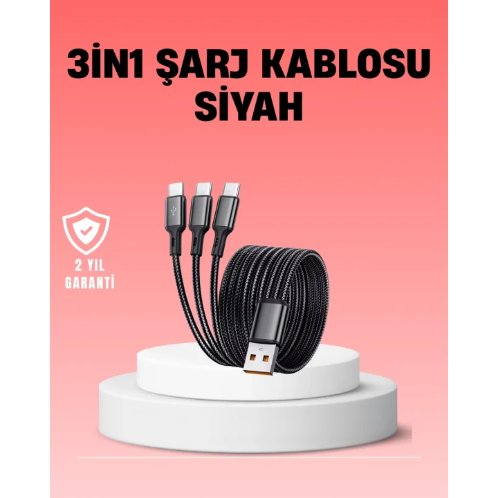 Mey İthalat® Çoklu USB Şarj Kablosu – 1,2m Hızlı Şarj, 3A Güçlü Akım