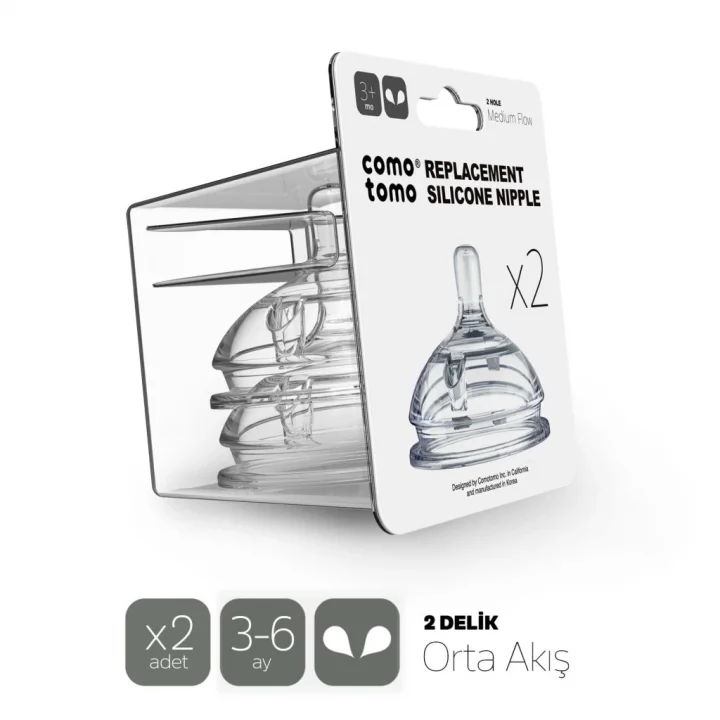 Mey İthalat® Comotomo Silikon 2Li Biberon Emziği Orta Akış 3-6 Ay