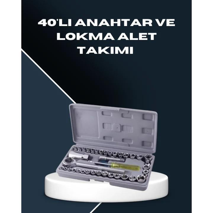 Mey İthalat® Dayanıklı Karbon Çelik 40 Parça Lokma ve Cırcır Anahtar Seti