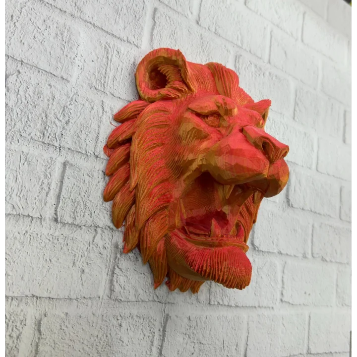 Mey İthalat® Dekoratif Asılabilir Aslan Başı 3D Duvar Heykeli Gold Red 20x21 cm