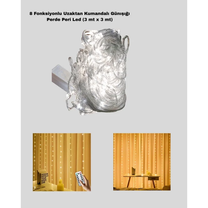 Mey İthalat® Dekoratif Perde Peri Led Günışığı Renk 8 Fonksiyonlu Işık