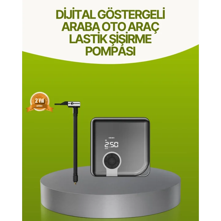 Mey İthalat® Dijital Ekranlı Taşınabilir Akıllı Araç Hava Kompresörü