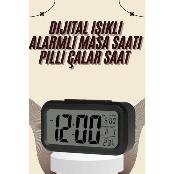 Mey İthalat® Dijital Masa Saati Termometreli Takvim Çalar Saat Led Ekran Pilli