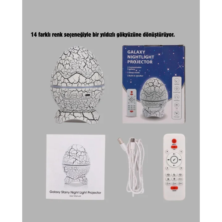 Mey İthalat® Dinozor Yumurta Gece Lambası Projektör – 14 Renk Seçeneği
