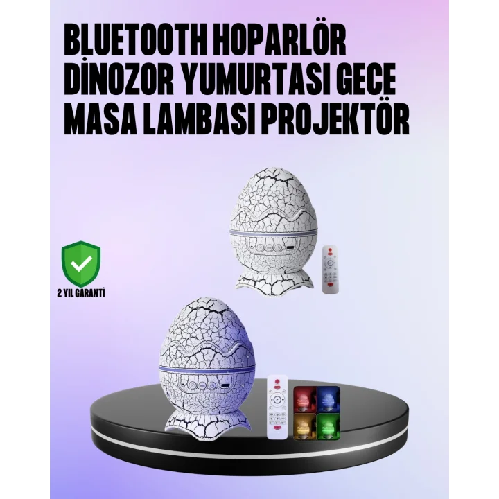 Mey İthalat® Dinozor Yumurtası Galaksi Projektör Gece Lambası 4ü 1 Arada – Bluetooth Hoparlörlü