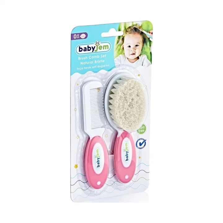 Mey İthalat®  Doğal Kıl Fırça Tarak Seti 519 Pembe