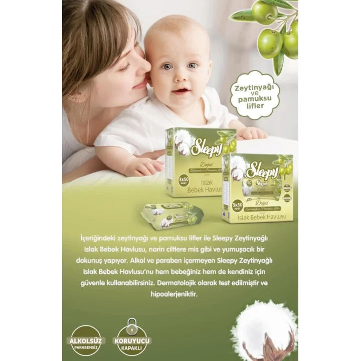 Mey İthalat®   Doğal Zeytinyağlı Islak Havlu Mendil 90 Adet