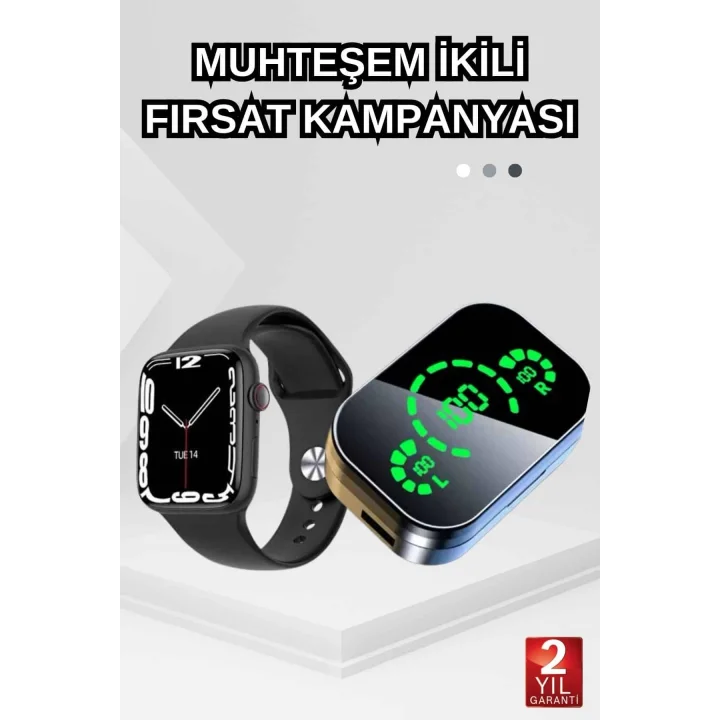 Mey İthalat® Dokunmatik Akıllı Saat Yeni Nesil Kulaklık Kampanyası ANC Özelliği Yüksek Ses Kaliteli