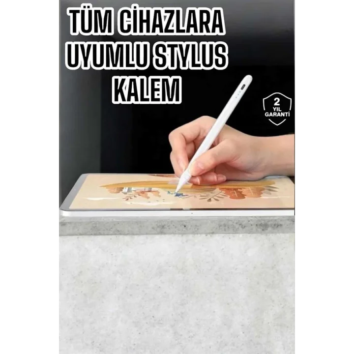 Mey İthalat® Dokunmatik Kalem Beyaz Şarjlı Yedek Uçlu Android ve İOS Uyumlu