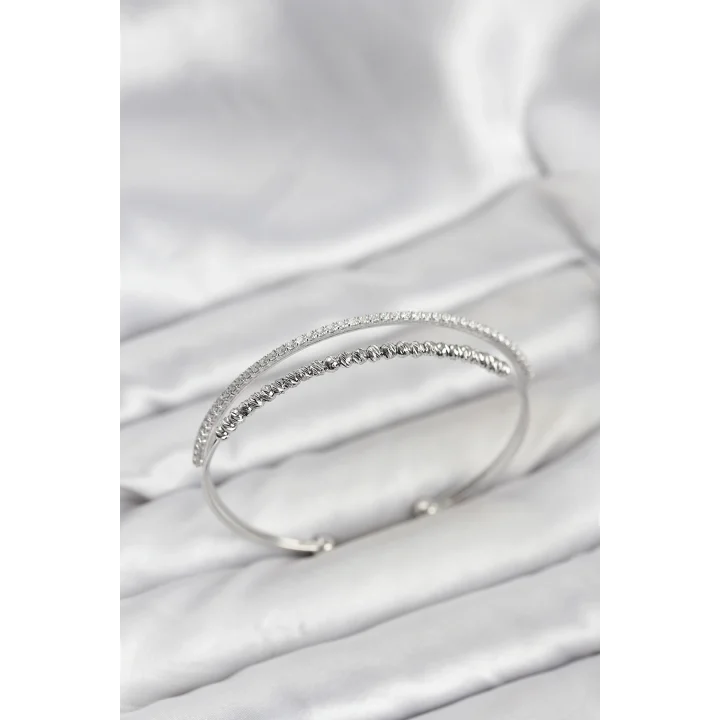 Mey İthalat® Dorika Model Pirinç Gümüş Renk Kadın Bileklik