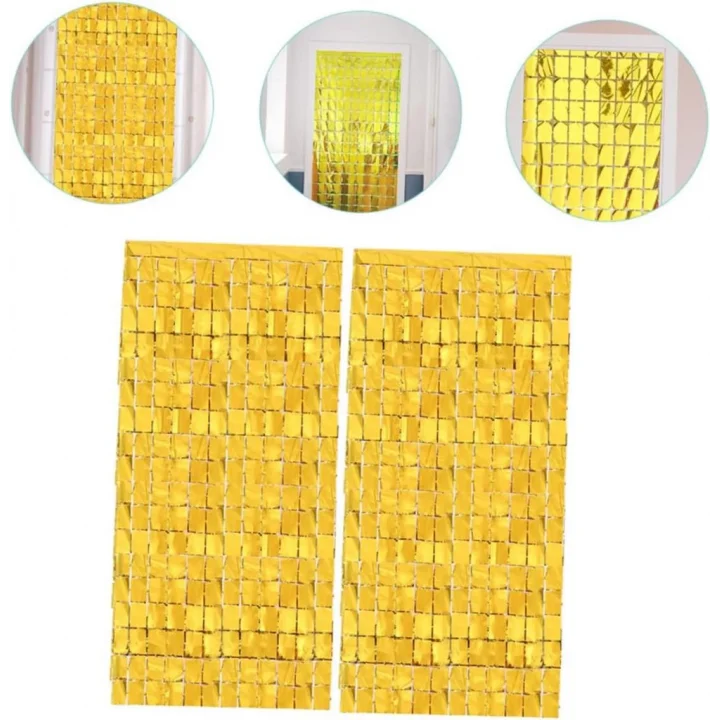 Mey İthalat®  Ekstra Metalize Altın Renk Disko Dikdörtgen Kesim Kapı Perdesi Dekorasyon 1x2 Metre