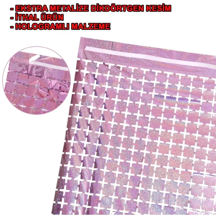 Mey İthalat®  Ekstra Metalize Rose Gold Renk Disko Dikdörtgen Kesim Kapı Perdesi Dekorasyon 1x2 Metre