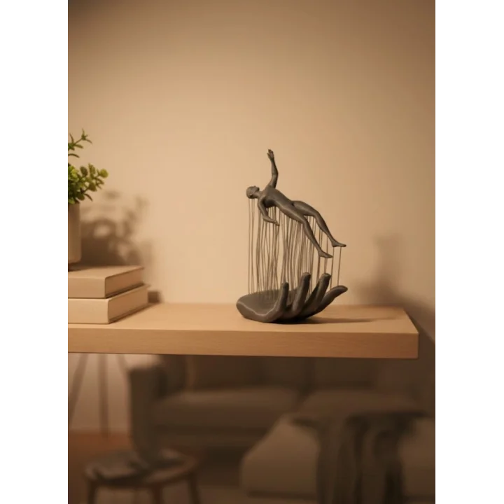 Mey İthalat® El İnsan Figürü Gri Modern Sanatsal Tasarım Salon ve Raf Dekorasyonu İçin Özel Biblo