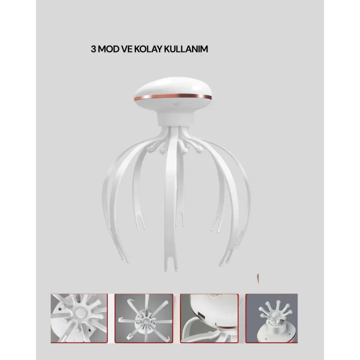 Mey İthalat® Elektrikli Kafa Masaj Cihazı 3 Modlu USB-C Şarjlı Rahatlatıcı Masaj Aleti