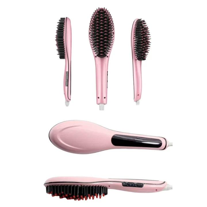 Mey İthalat® Elektrikli Saç Düzleştirici Tarak Saç Düzleştirici Fırça Sıkı Dişli Pembe