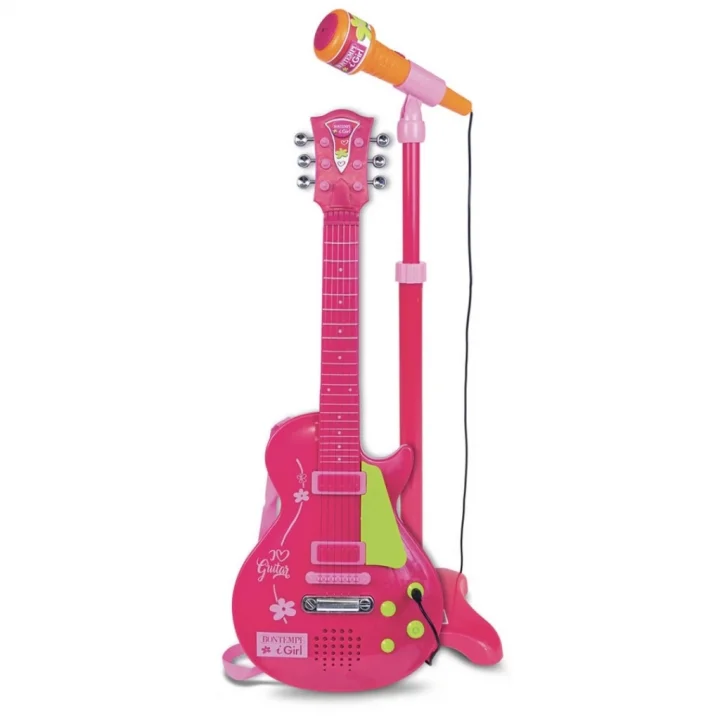 Mey İthalat®  Elektronik Ayaklı Mikrofonlu Pembe Gitar
