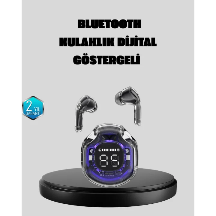 Mey İthalat® ENC Mikrofonlu Kablosuz Kulaklık Dokunmatik Kontrol ve LED Ekran Şarj Kutulu