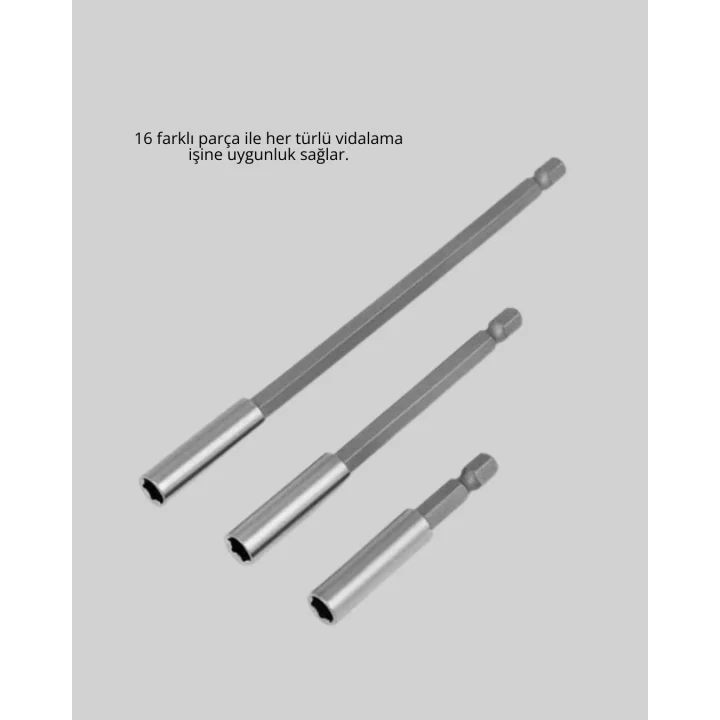 Mey İthalat® Ergonomik 16 Parça Bits Tornavida Uç ve Adaptör Seti