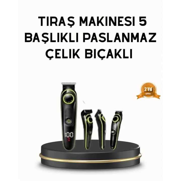 Mey İthalat® Erkek Bakım Seti 5’i 1 Arada Şarjlı Paslanmaz Çelik Başlıklı