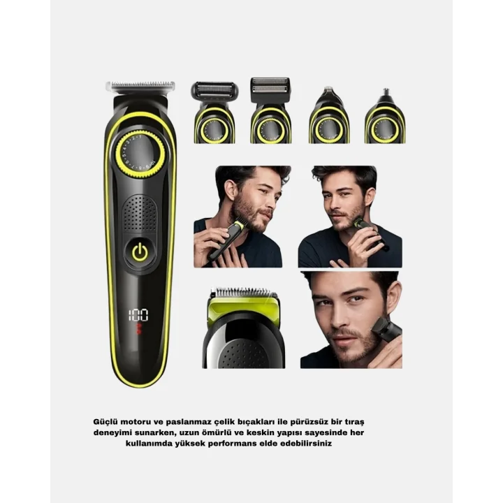 Mey İthalat® Erkek Bakım Seti 5’i 1 Arada Şarjlı Paslanmaz Çelik Başlıklı