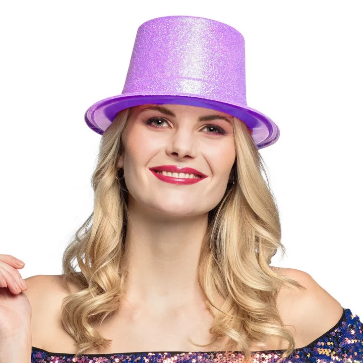Mey İthalat® Floresan Mor Renk Simli Uzun Fötr Melon Şapka 12 cm