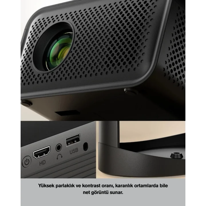 Mey İthalat® Full HD 1080P HDR Destekli Akıllı Projeksiyon Cihazı