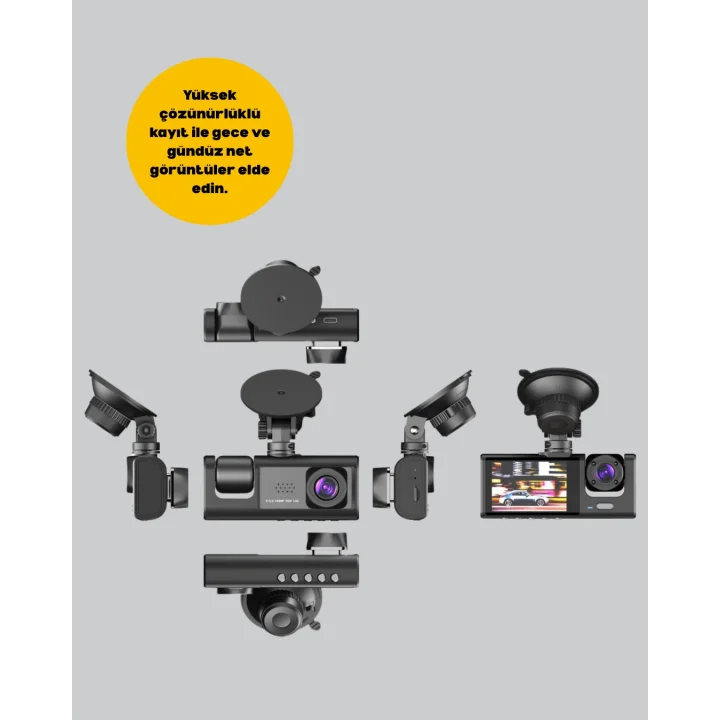 Mey İthalat® Full HD Araç Kamerası  Çift Yönlü Kayıt ve Darbe Sensörü
