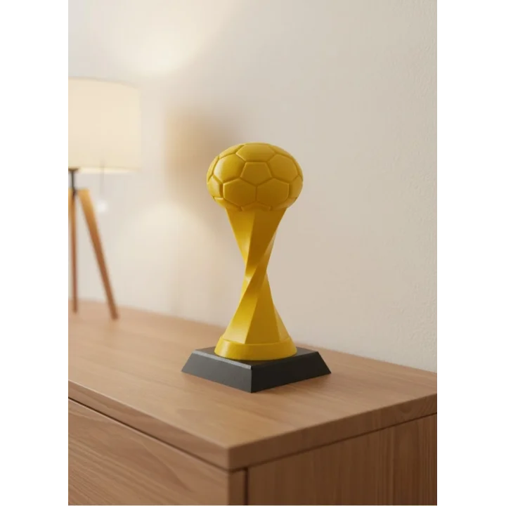 Mey İthalat® Futbol Toplu Sarı Kupa 21cm Masaüstü Dekor Ödül Figürü
