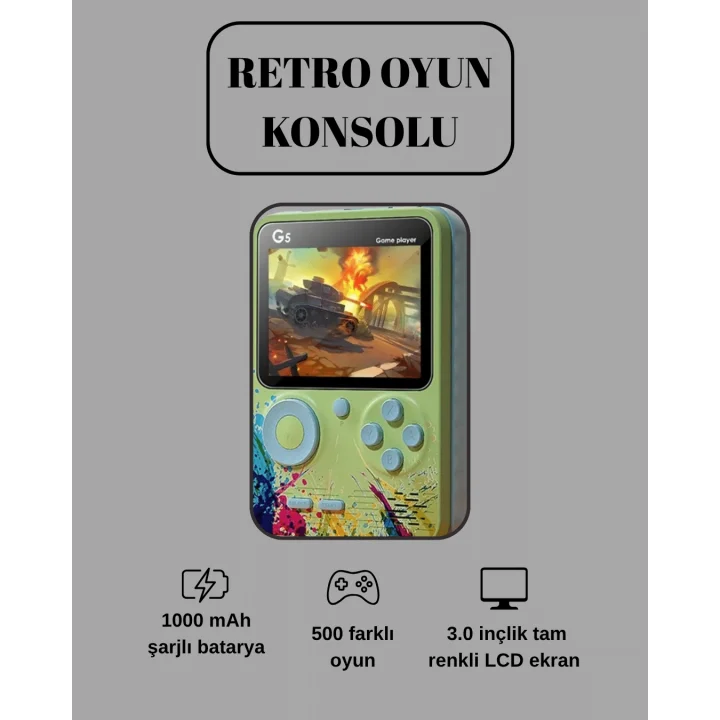 Mey İthalat® G5 Game Box Retro Mini Oyun Konsolu – 500 Dahili Oyun
