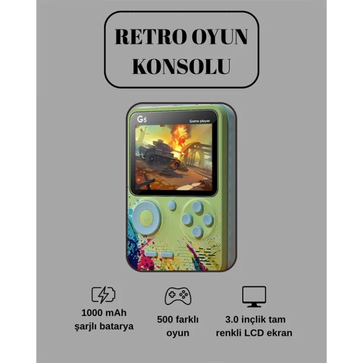 Mey İthalat® G5 Game Box Retro Mini Oyun Konsolu – 500 Dahili Oyun