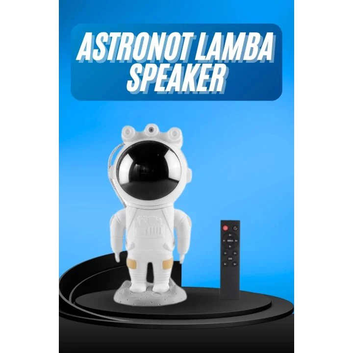 Mey İthalat® Gece Lambası Astronot Bluetooth Hoparlörlü Galaksi Işık Projektörü