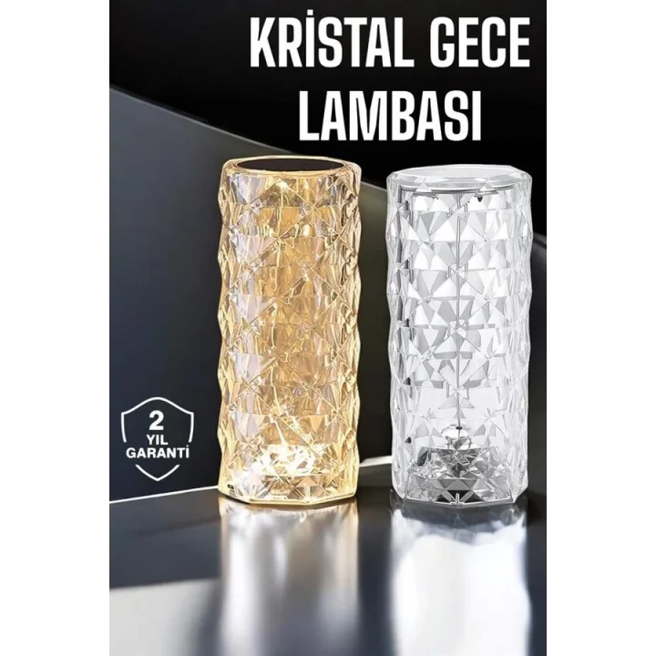 Mey İthalat® Gece Lambası Kristal Lamba Dokunmatik Şarjlı Hediyelik
