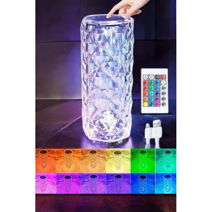 Mey İthalat® Gece Lambası Kristal Lamba Dokunmatik Şarjlı Hediyelik