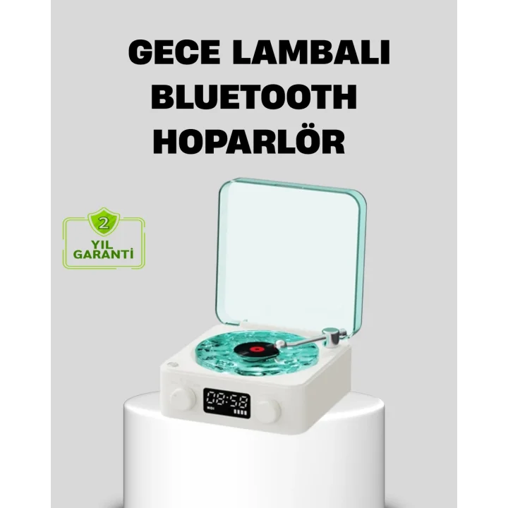 Mey İthalat® Gece Lambası Stereo Bluetooth Hoparlör Dijital Saatli Vintage Tasarım Çok Fonksiyonlu
