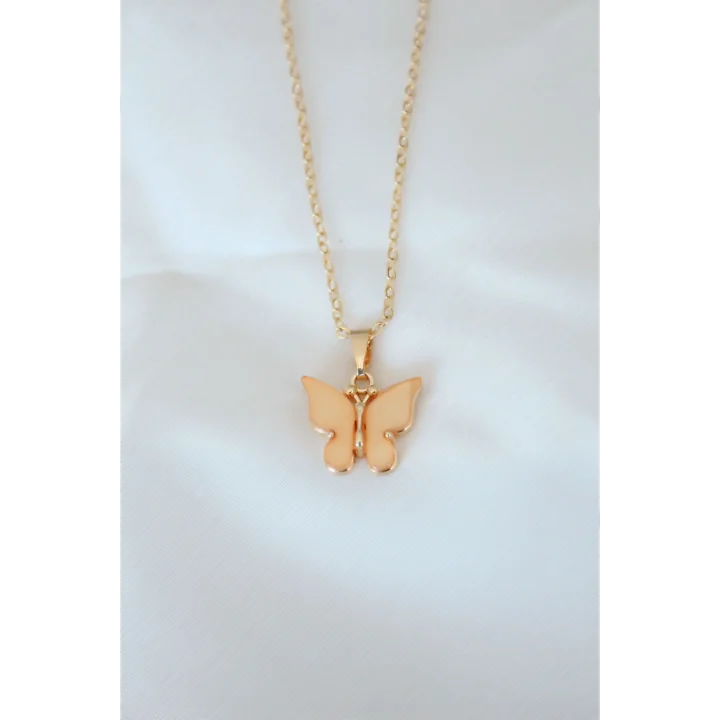 Mey İthalat® Gold Kaplama Sarı Renk Sedefli Kelebek Kolye