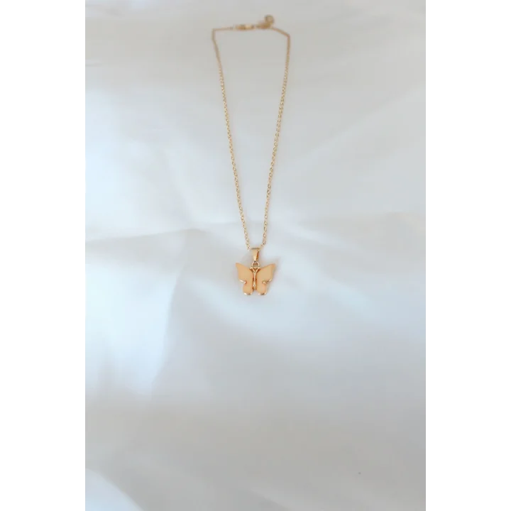 Mey İthalat® Gold Kaplama Sarı Renk Sedefli Kelebek Kolye