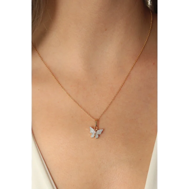 Mey İthalat® Gold Mavi Renk Kelebek Figür Kadın Kolye