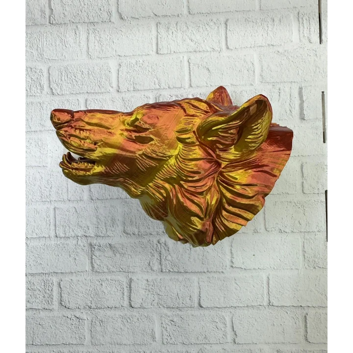 Mey İthalat® Gold Renk 3D Kurt Başı Duvar Dekoru